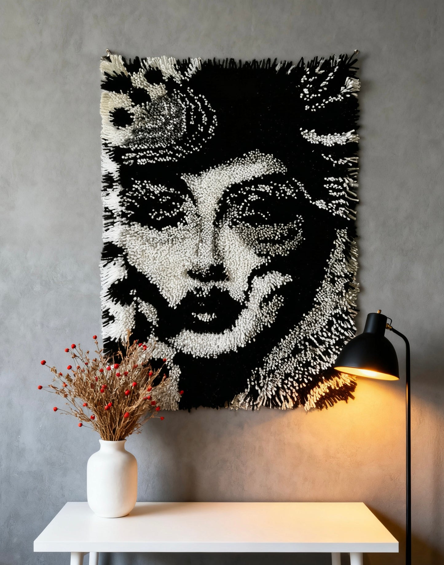 Monochrome Lady Portrait  Latch Hook Kits for Adults & Beginners-Classic Retro Face Pattern-Complete DIY Craft Kit, Includes Pre-Printed Canvas, Pre-Cut Yarns, Tool, (Size 23.6" X 15.8")