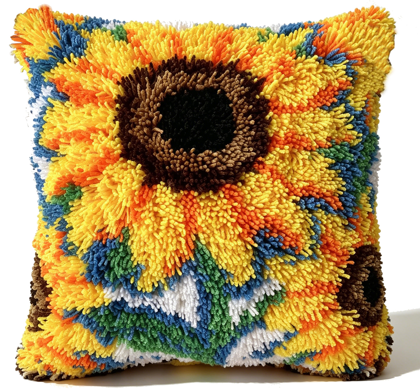 KitsMaster Golden Bloom Sunflower Latch Hook Cushion Kit, DIY Floral Cushion Rug, Bright Yellow Flower Craft Kit for Beginners Adults, 17’’X17’’/ 43X43CM ( Sunshine Sunflower)