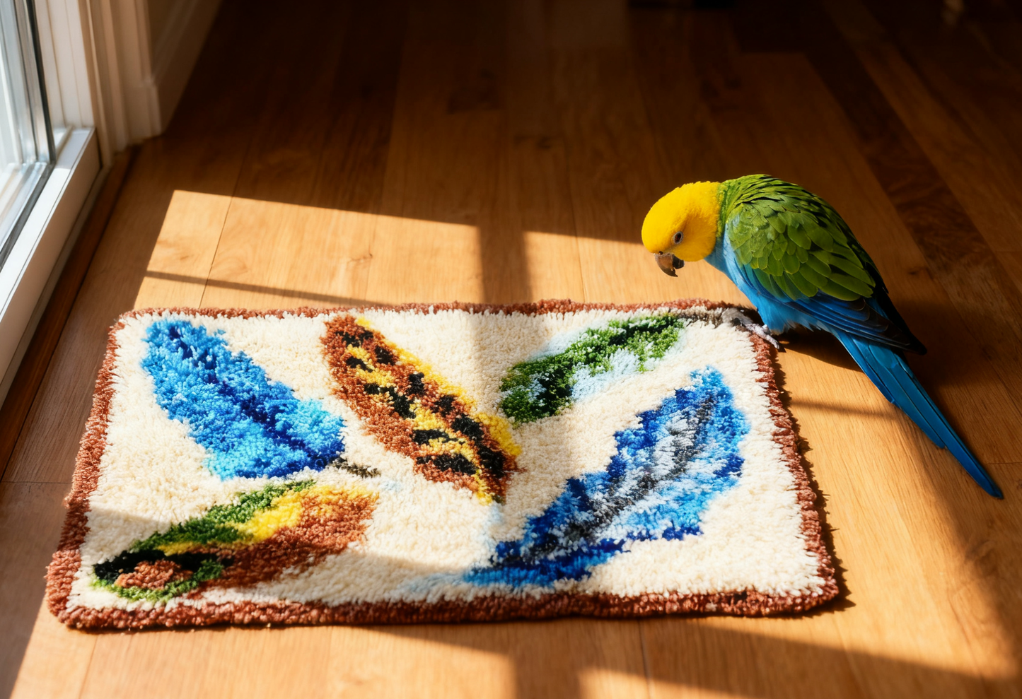 Feather Latch Hook Kits for Adults & Beginners-Real Finished Rug Photo-Complete DIY Craft Kit, Includes Pre-Printed Canvas, Pre-Cut Yarns, Tool, Number Chart (Size 23.6" X 15.8")