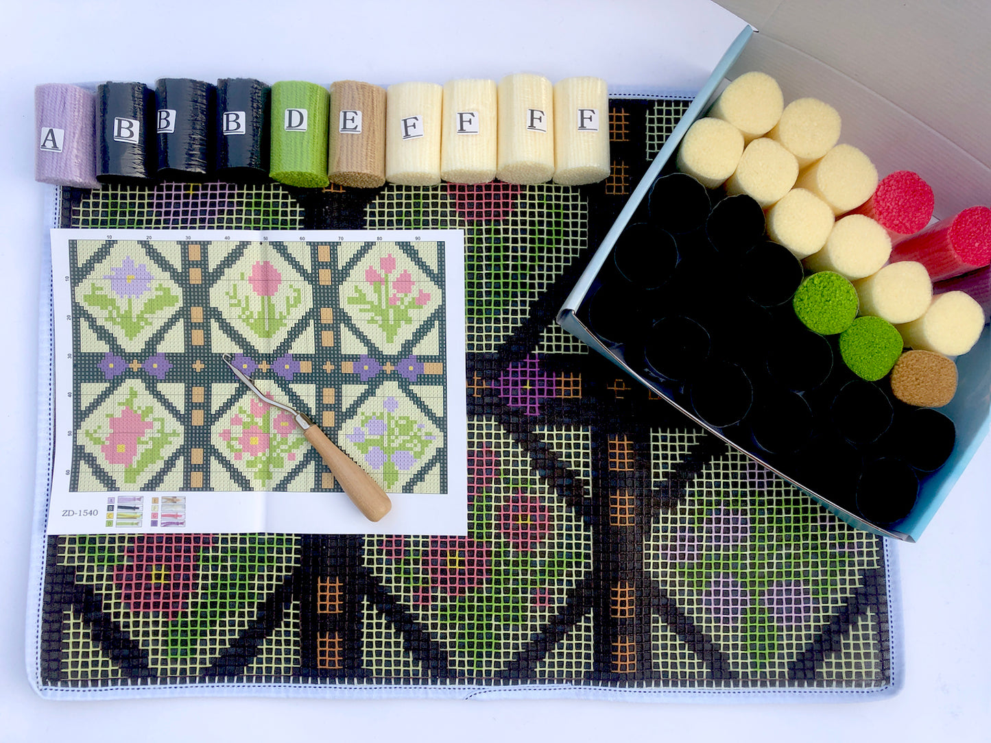 Trellis Bloom Latch Hook Kits for Adults & Beginners-Real Finished Rug Photo-Complete DIY Craft Kit, Includes Pre-Printed Canvas, Pre-Cut Yarns, Tool, Number Chart (Size 23.6" X 15.8")