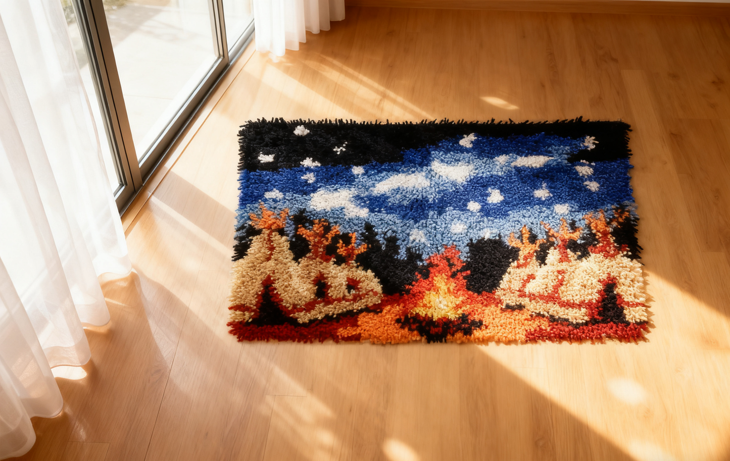 Starlit Campfire — Midnight Teepees–Real Finished Rug -Latch Hook Kits| Finished Rug Size 23.6 X 15.8 Inches/ 40X60 cm