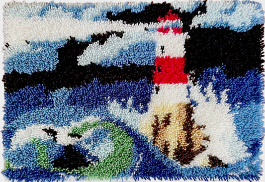 Lighthouse Latch Hook Kits for Adults & Beginners-Real Finished Rug Photo-Complete DIY Craft Kit, Includes Pre-Printed Canvas, Pre-Cut Yarns, Tool, Number Chart (Size 32" X20")