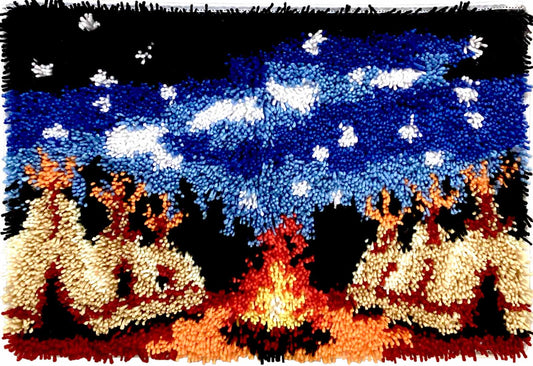 Starlit Campfire — Midnight Teepees–Real Finished Rug -Latch Hook Kits| Finished Rug Size 23.6 X 15.8 Inches/ 40X60 cm