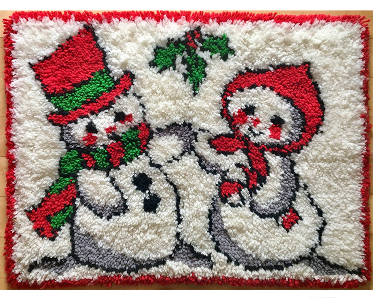 Snowman Latch Hook Kits for Adults, Size 60X40cm/23.6''X15.8''